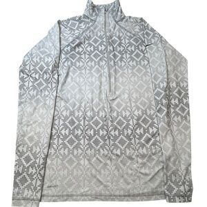 Nike Pro Women’s Dri Fit Gray Patterned Quarter-Zip Performance Pullover Large